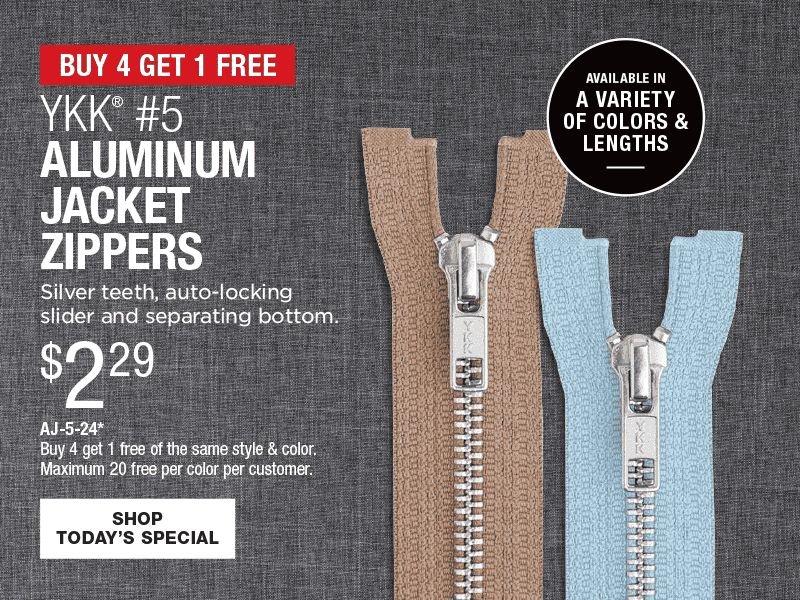 Buy 4 Get 1 Free - YKK® #5 Aluminum Jacket Zippers