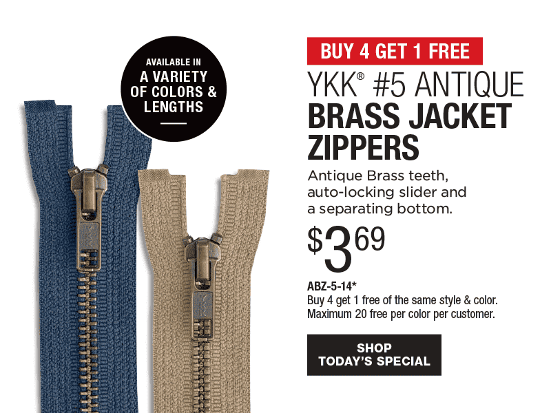 Buy 4 Get 1 Free - YKK #5 Antique Brass Jacket Zippers