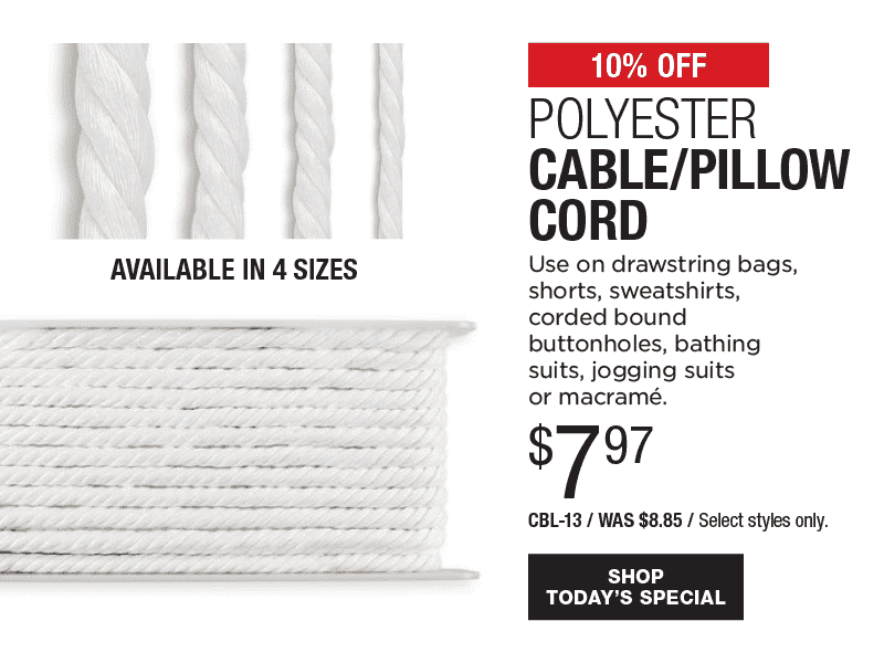 10% Off Polyester Cable/Pillow Cord