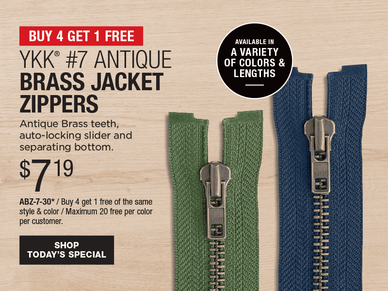 Buy 4 Get 1 Free - YKK® #7 AntiqueBrass Jacket Zippers