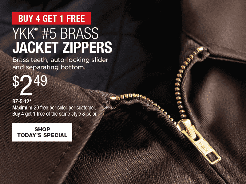 Buy 4 Get 1 Free - YKK® #5 Brass Jacket Zippers