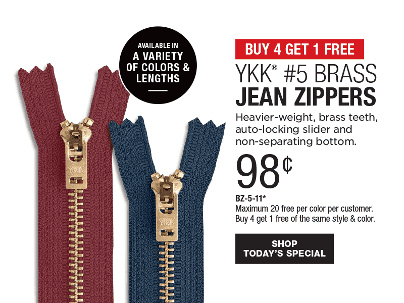 Buy 4 Get 1 Free - YKK® #5 Brass Jean Zippers