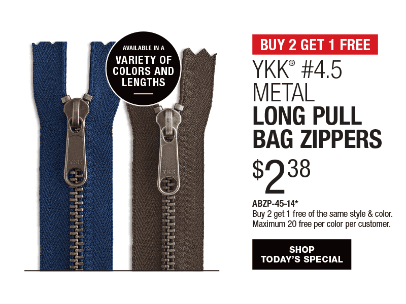 Buy 2 Get 1 Free - YKK® #4.5 Metal Long Pull Bag Zippers