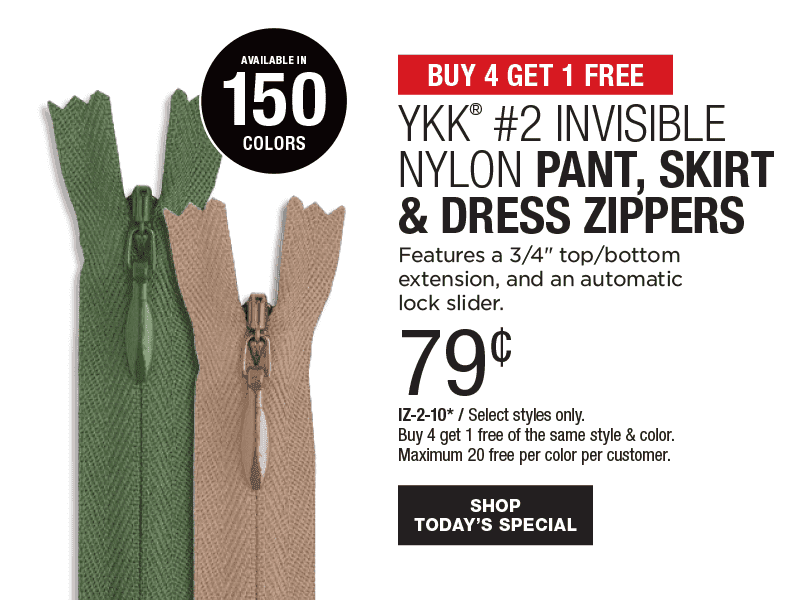 Buy 4 Get 1 Free - YKK® #2 Invisible Nylon Pant, Skirt Dress Zippers