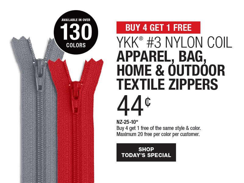Buy 4 Get 1 Free - YKK® #3 Nylon Coil Apparel, Bag, Home & Outdoor Textile Zippers