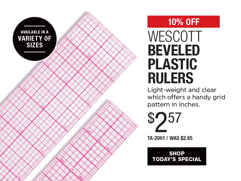 10% Off Westcott Beveled Plastic Rulers