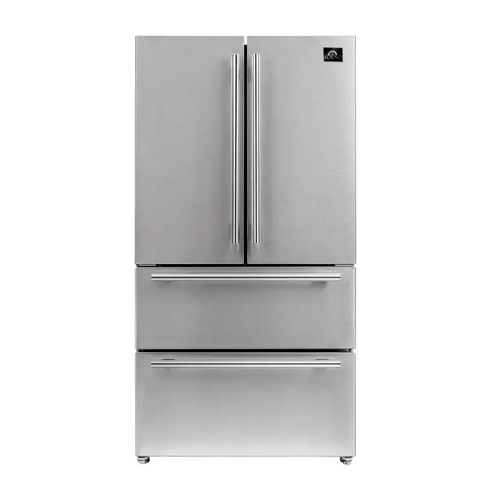 Image of Forno Moena - 36" Fench Door Counter Depth Refrigerator 19cu.ft SS color, with Professional handle and decorative grill allowing ventilation