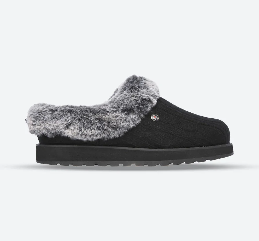 Image of Womens Wide Fit Skechers Keepsakes Ice Angel Mule Slippers - Black