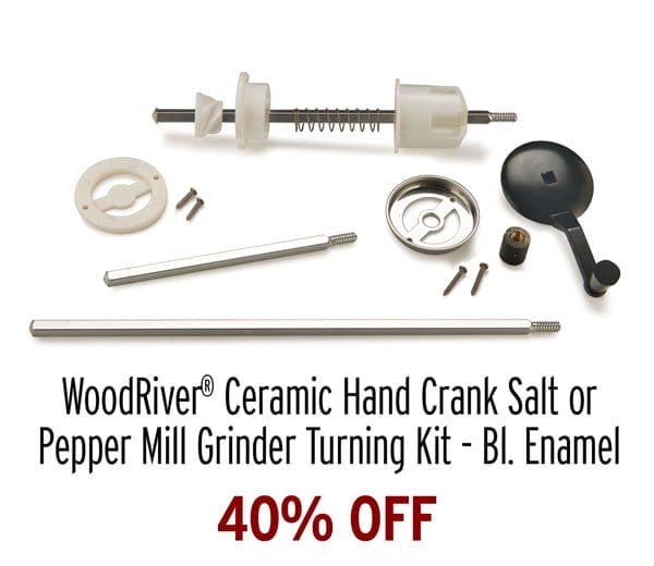 Ceramic Hand Crank Salt or Pepper Mill Grinder Mechanism Turning Kit - Black Enamel
