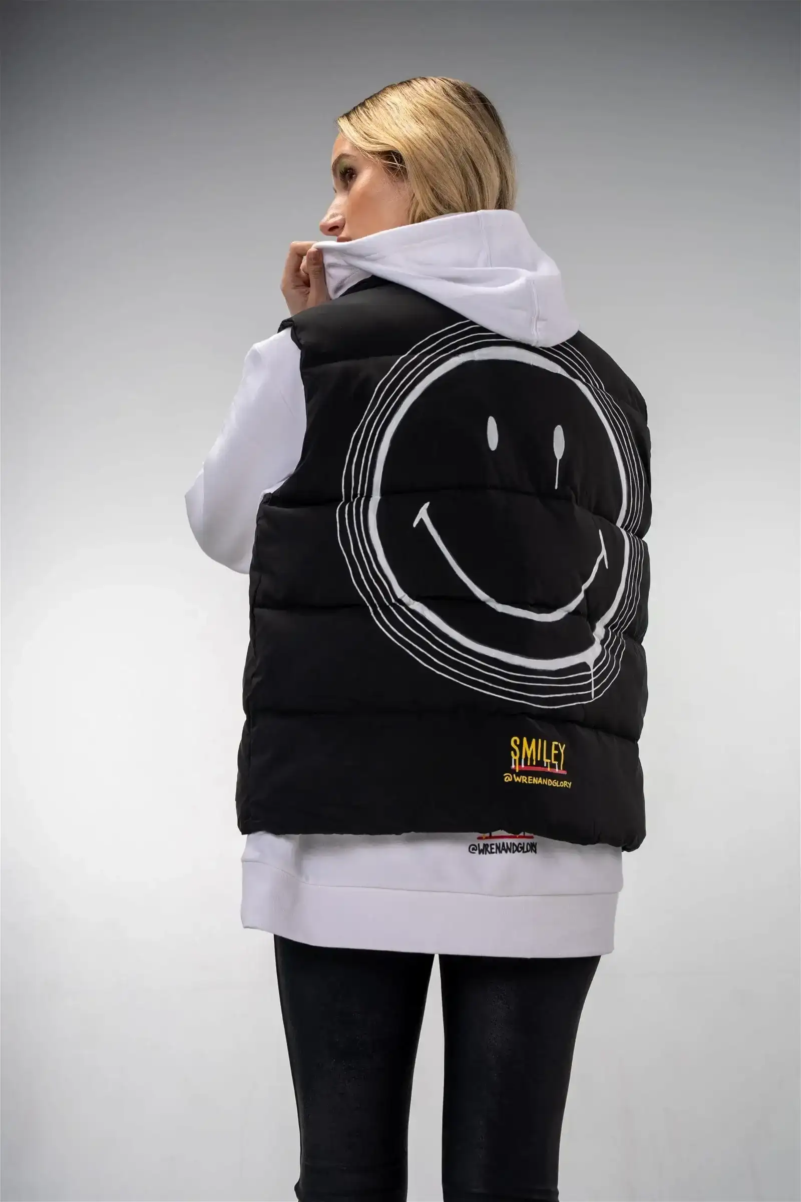 Image of 'The Smiley Vest' Painted Puffer Vest