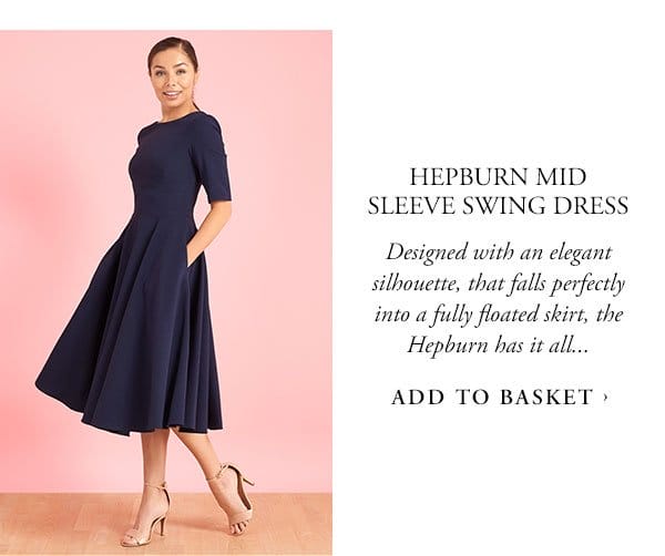 Hepburn mid sleeve swing dress designed with an elegant silhoutte, that falls perfectly into a fully floated skirt, the hepburn has it all add to basket
