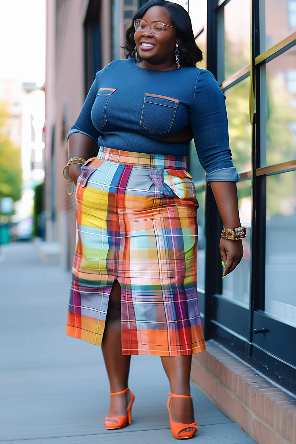 Xpluswear Design Plus Size Daily Multicolor Plaid Pocket Skirts [Pre-Order]