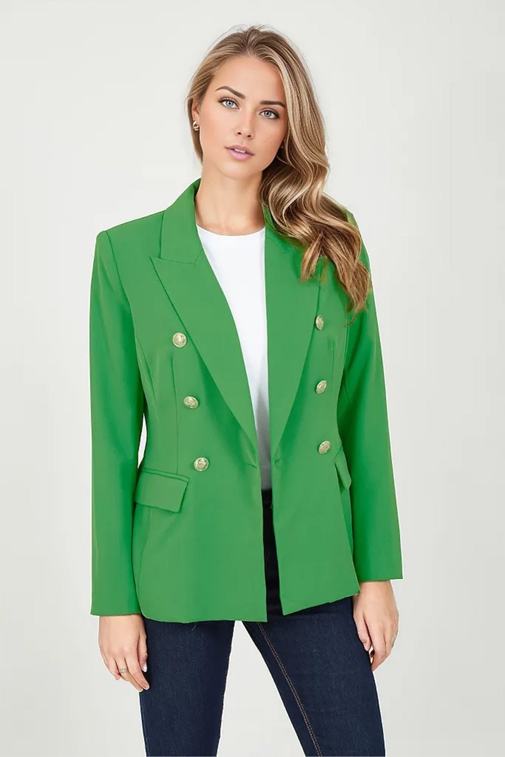 Image of Green Blazer With Contrast Stripe Lining