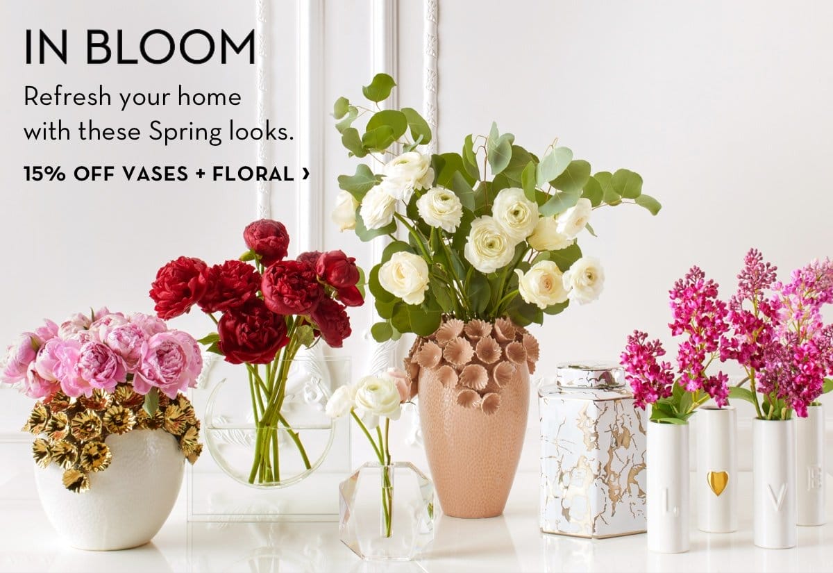 15 percent off vases and floral