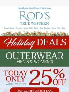 One Day Only: 25% Off Outerwear!