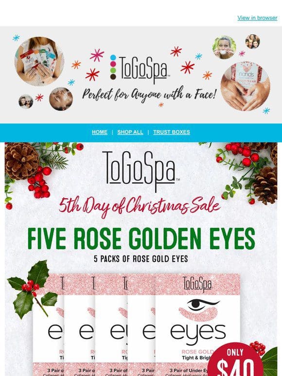 5th Deal of December! 5 Rose Golden EYES! You know – 5 Gold Rings… but Rose Gold EYES instead! $40