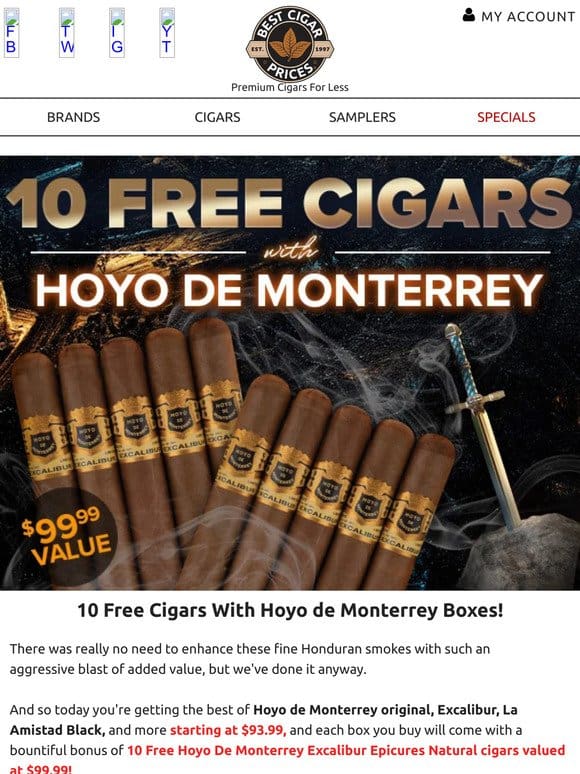 10 Free Cigars With Hoyo de Monterrey Boxes