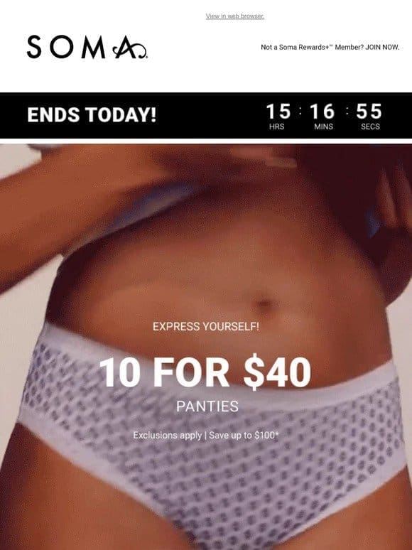 10 for $40 Panties Ends Today!