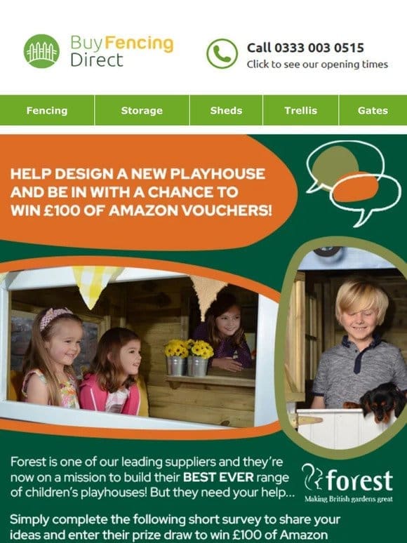 £100 amazon prize draw! Help design a new playhouse for your chance to win!