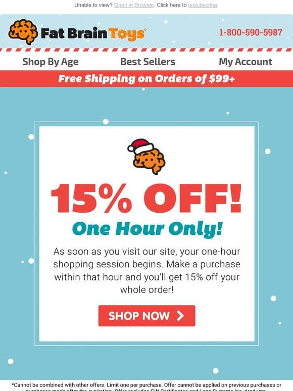 15% Off for One Hour Only!