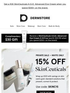 15% off SkinCeuticals for the LAST time this year