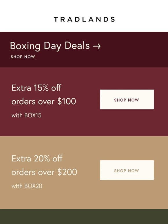 15%， 20%， 25% Off?! Boxing Day Deals.