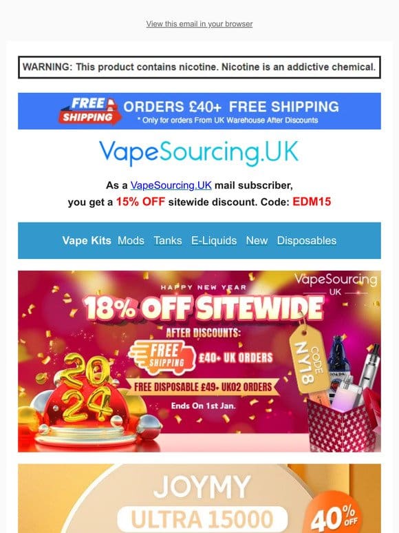 18% OFF Sitewide+Free Disposable New Year Sale
