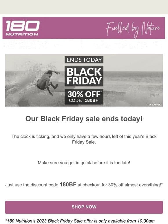 180 Nutrition’s Black Friday Sale ends today!