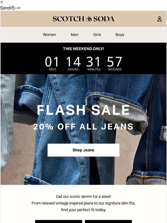 20% OFF Jeans! Today and Tomorrow Only!