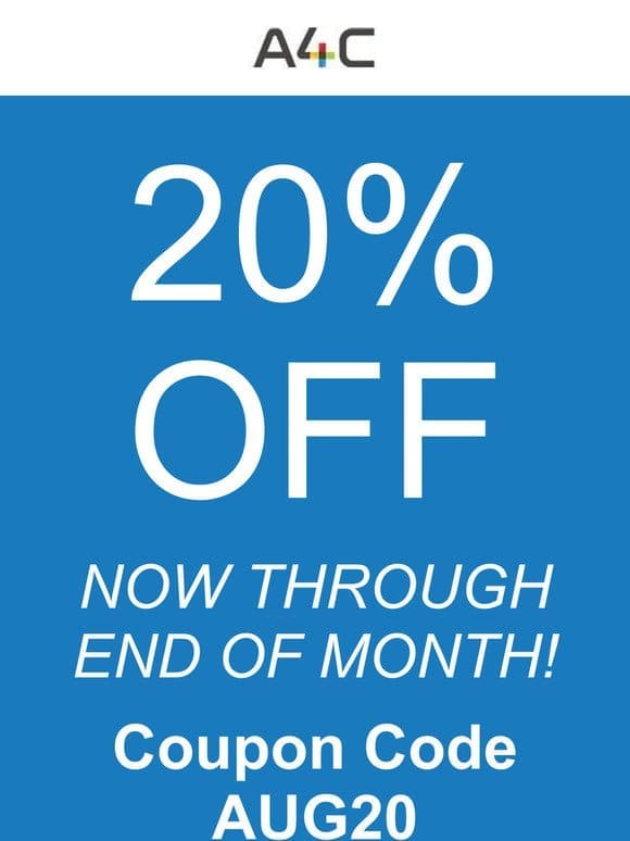 20% OFF SITE WIDE COUPON CODE AUG20 THROUGH END OF MONTH!