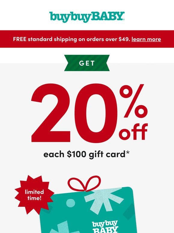 20% OFF a $100 gift card = BEST last-min gift
