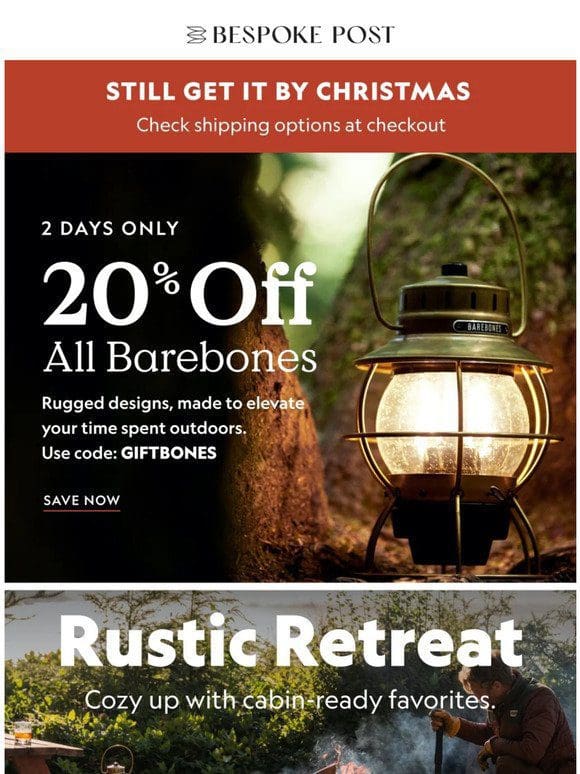 20% Off All Barebones: Up Your Outdoor Gear