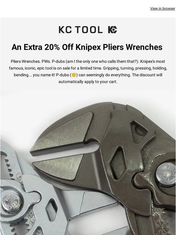 20% Off Knipex Pliers Wrenches!