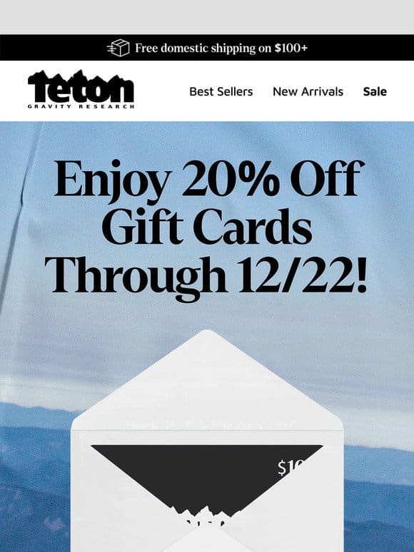 20% off gift cards starts TODAY