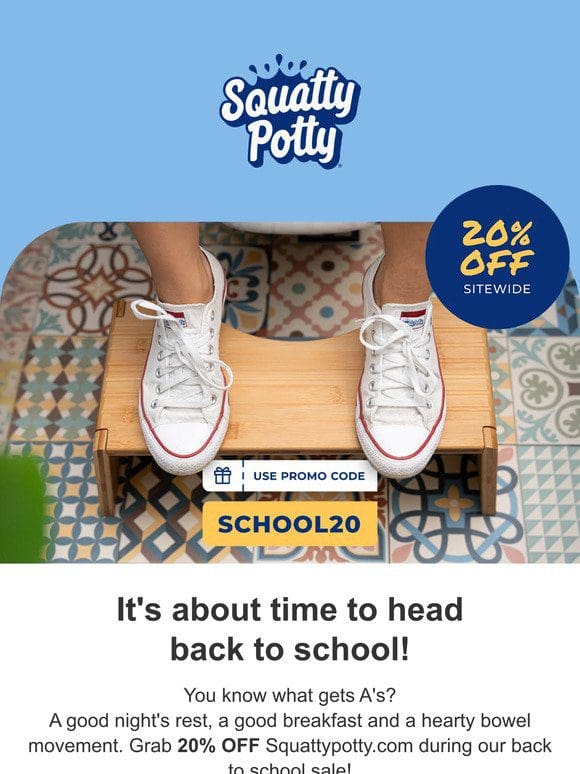 20% off site-wide for Squatty Potty Back to School!