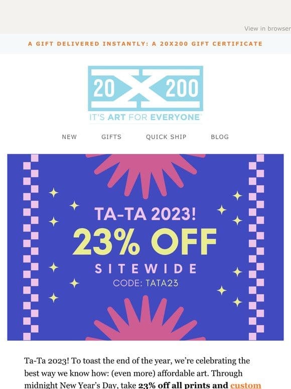 23% off for 2023! Good tidings + great art.