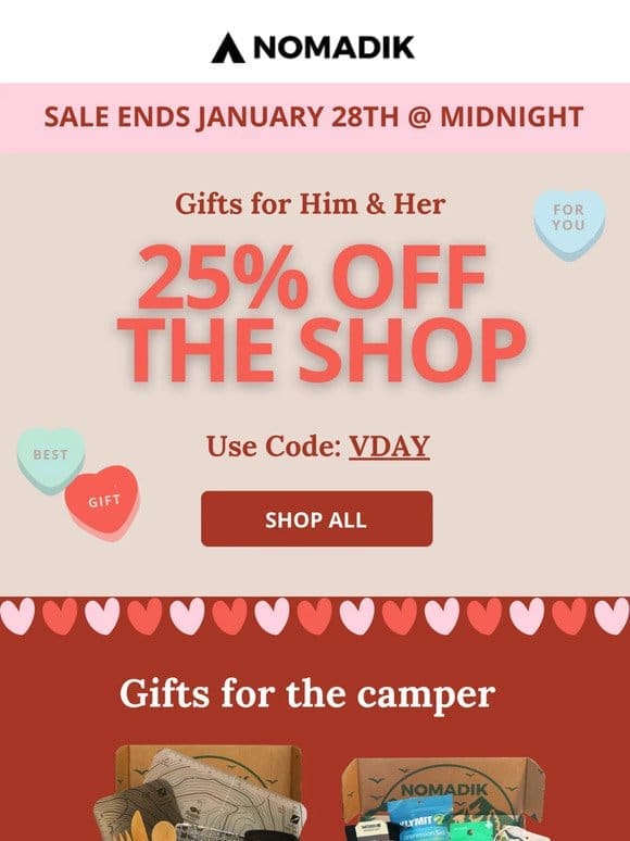 25% OFF Gifts for Valentines Day