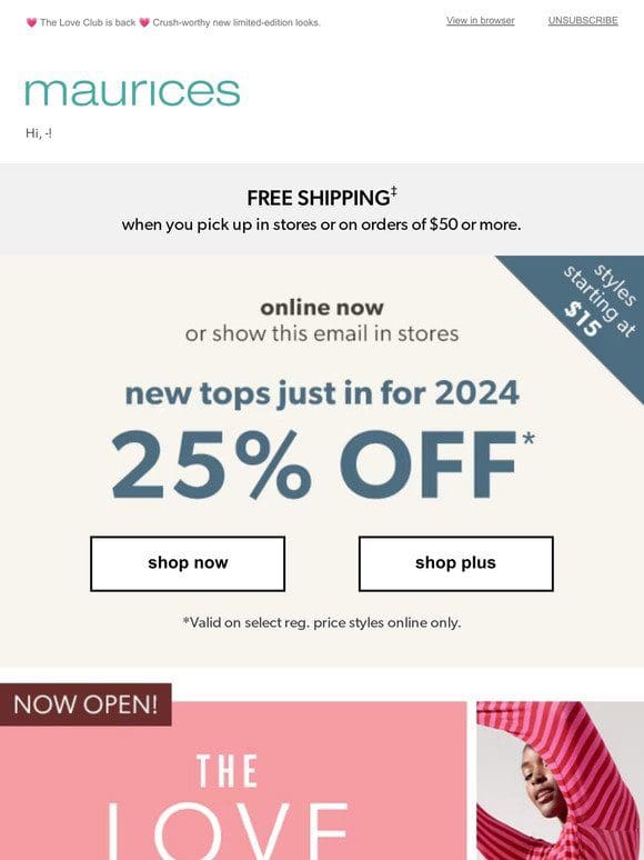 25% off new tops from the 2024 collection
