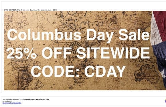 25% off site wide Columbus Day sale EJUIC CONNECT