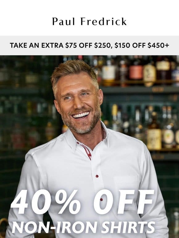3 days only: 40% off non-iron shirts