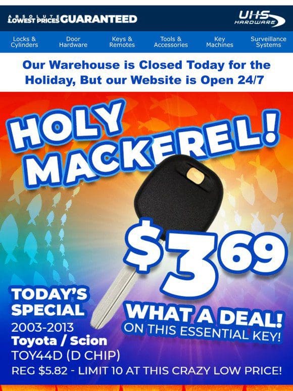 $3.69 Today’s Special TOY44D Transponder Key!