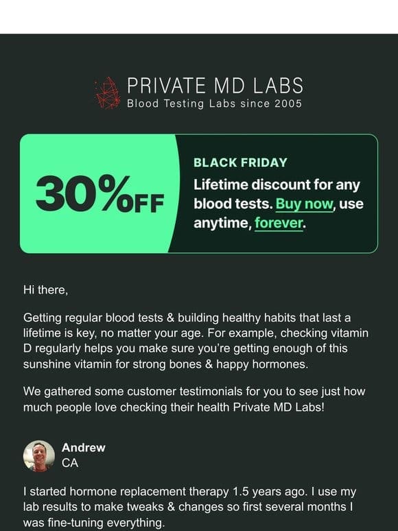 30% off all tests