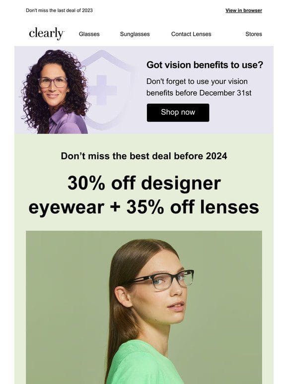 30% off designer frames + 35% off lenses