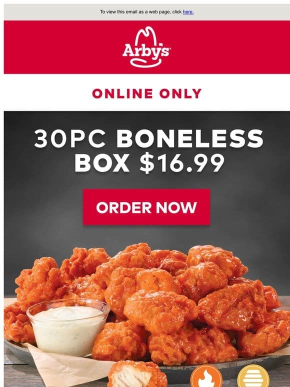 30 wings. $16.99. Only on the app.