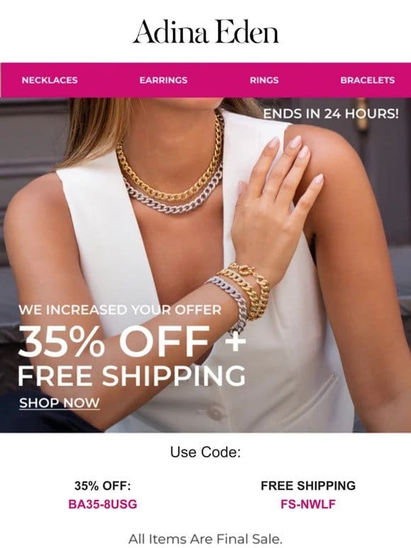 35% OFF + FREE Shipping!