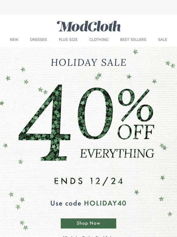 40% OFF STARTS NOW