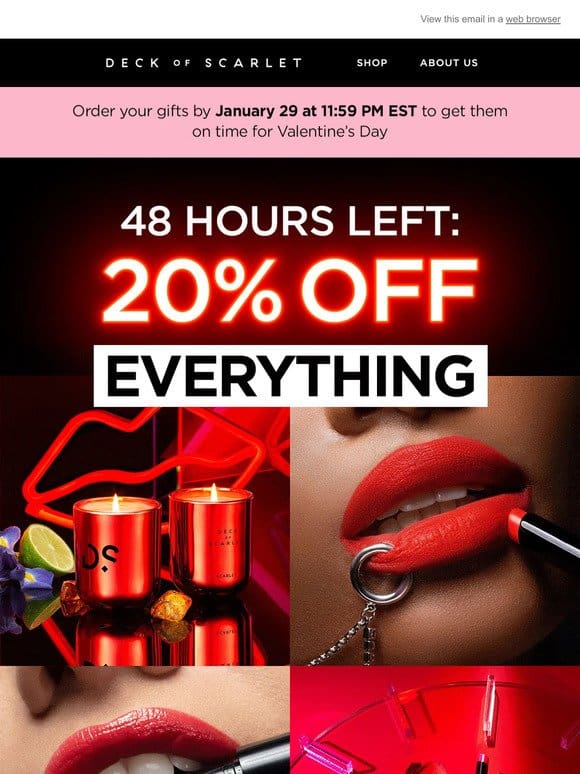 48 HOURS LEFT: 20% off everything