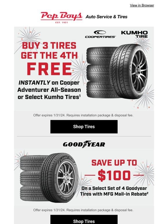4TH TIRE IS FREE…INSTANTLY
