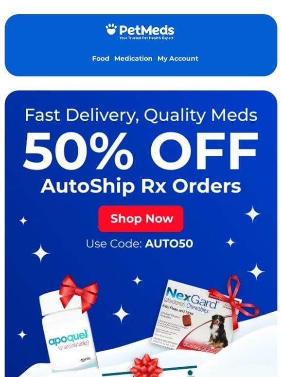 50% OFF Rx Pet Meds – Purrfect for the Holidays!