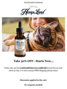 50% Off CANNABITOL® CBD for Pets—Starts Now